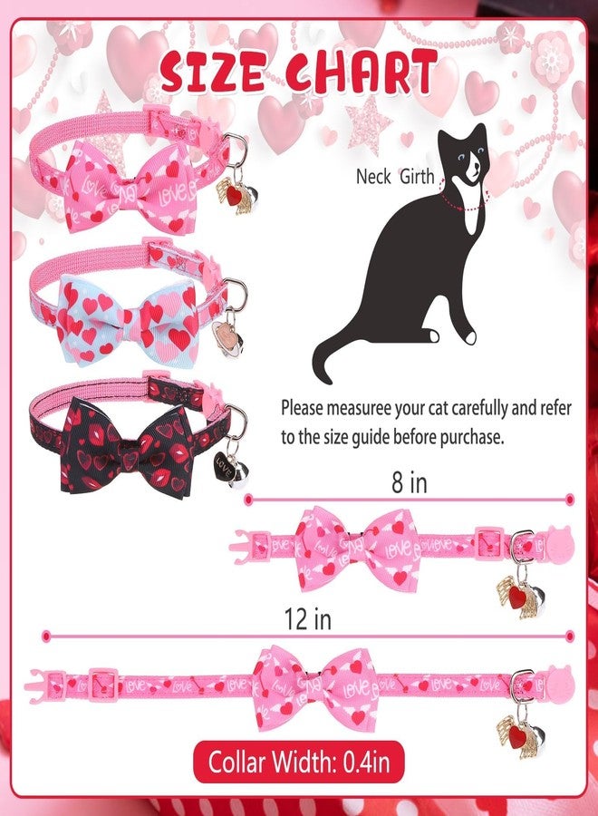 KOOLTAIL Valentine Cat Collars Breakaway with Bowtie and Bells, 3 Pack Pink Girl Cute Kitten Collars, Adjustable Safety Buckle Heart Charm Pendant Pet Collars for Kitty Boys Girls Cats Holiday - Image 2